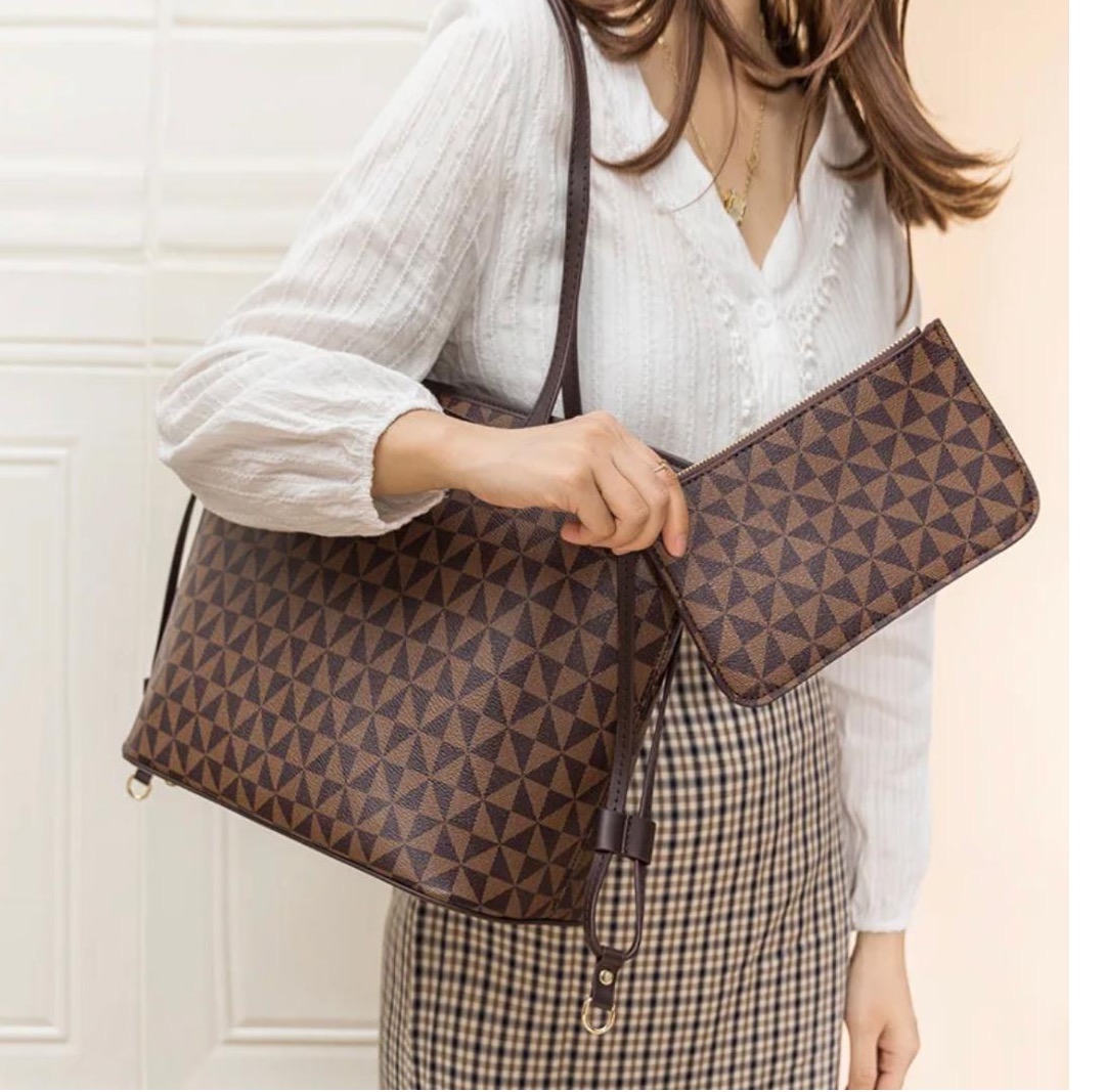 HB010- Designer Handbag with Wallet (Brown)